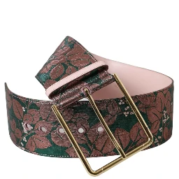 Multicolor Floral Jacquard Lurex Gold Buckle Belt