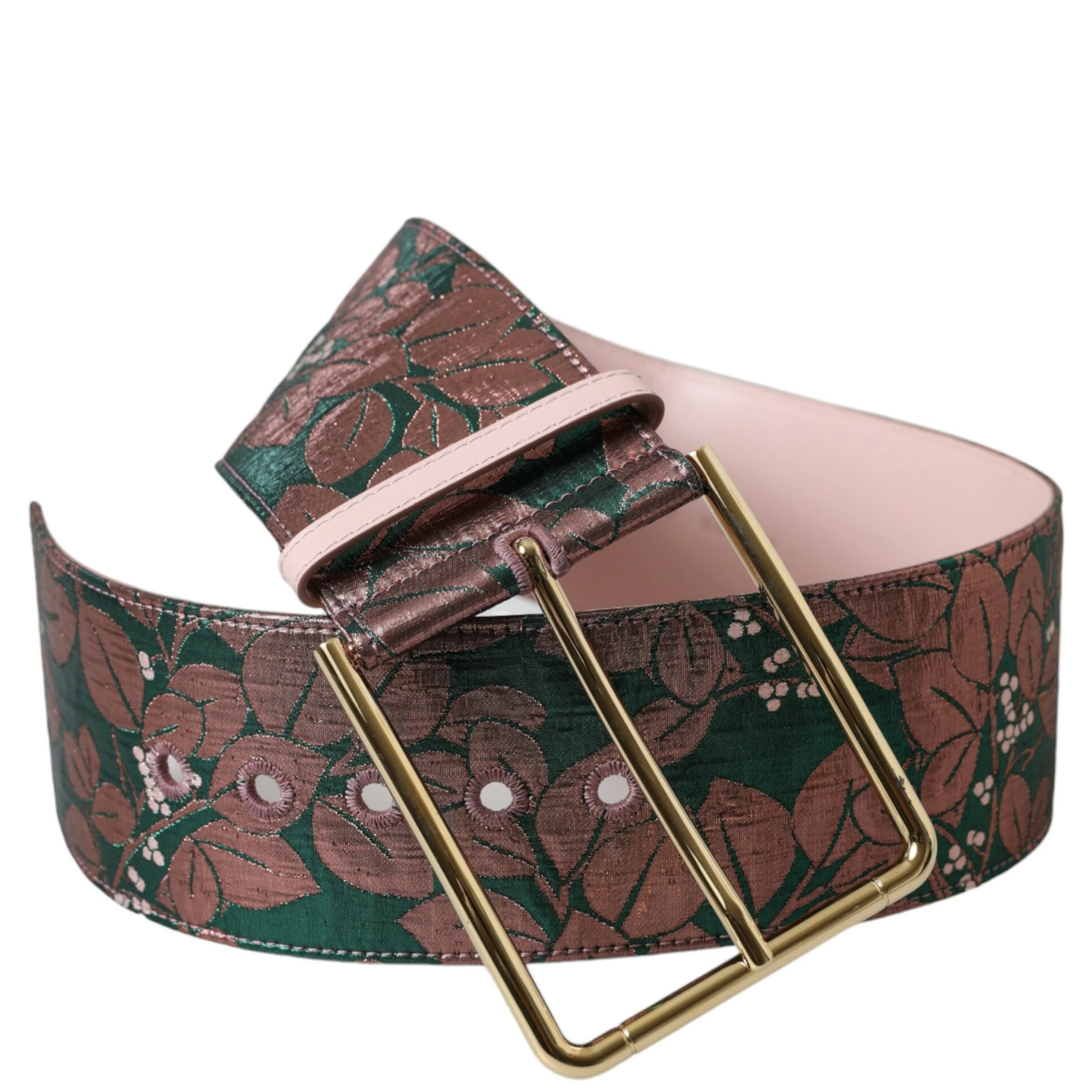 Multicolor Floral Jacquard Lurex Gold Buckle Belt