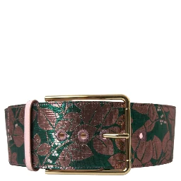 Multicolor Floral Jacquard Lurex Gold Buckle Belt
