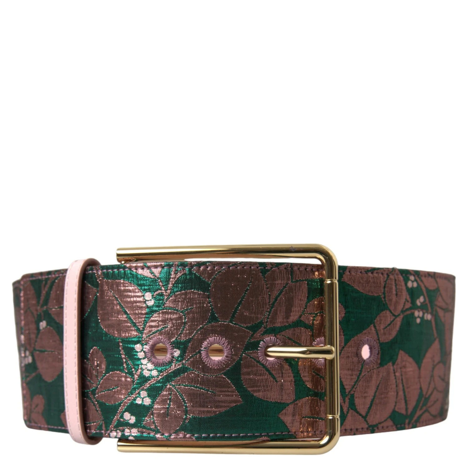 Multicolor Floral Jacquard Lurex Gold Buckle Belt