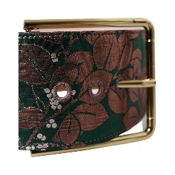 Multicolor Floral Jacquard Lurex Gold Buckle Belt