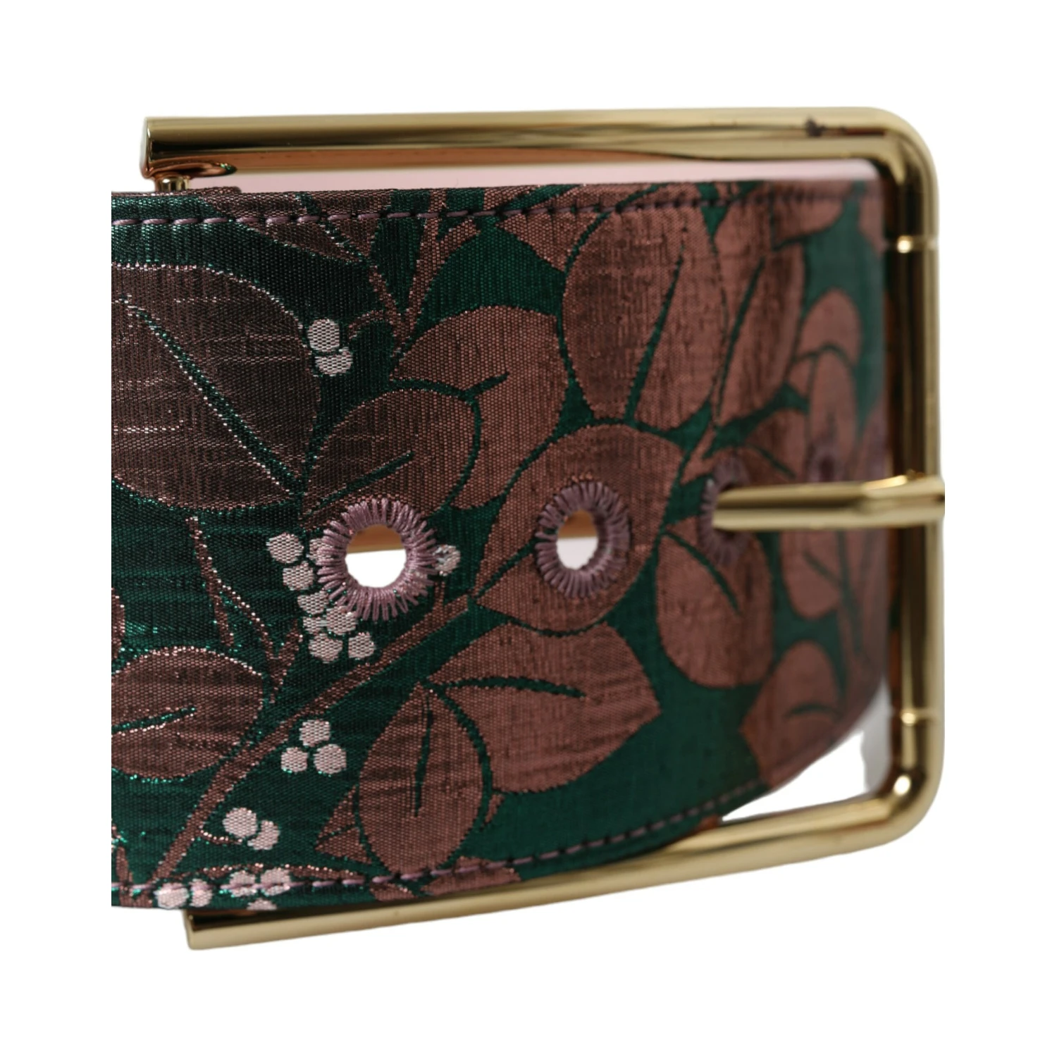 Multicolor Floral Jacquard Lurex Gold Buckle Belt