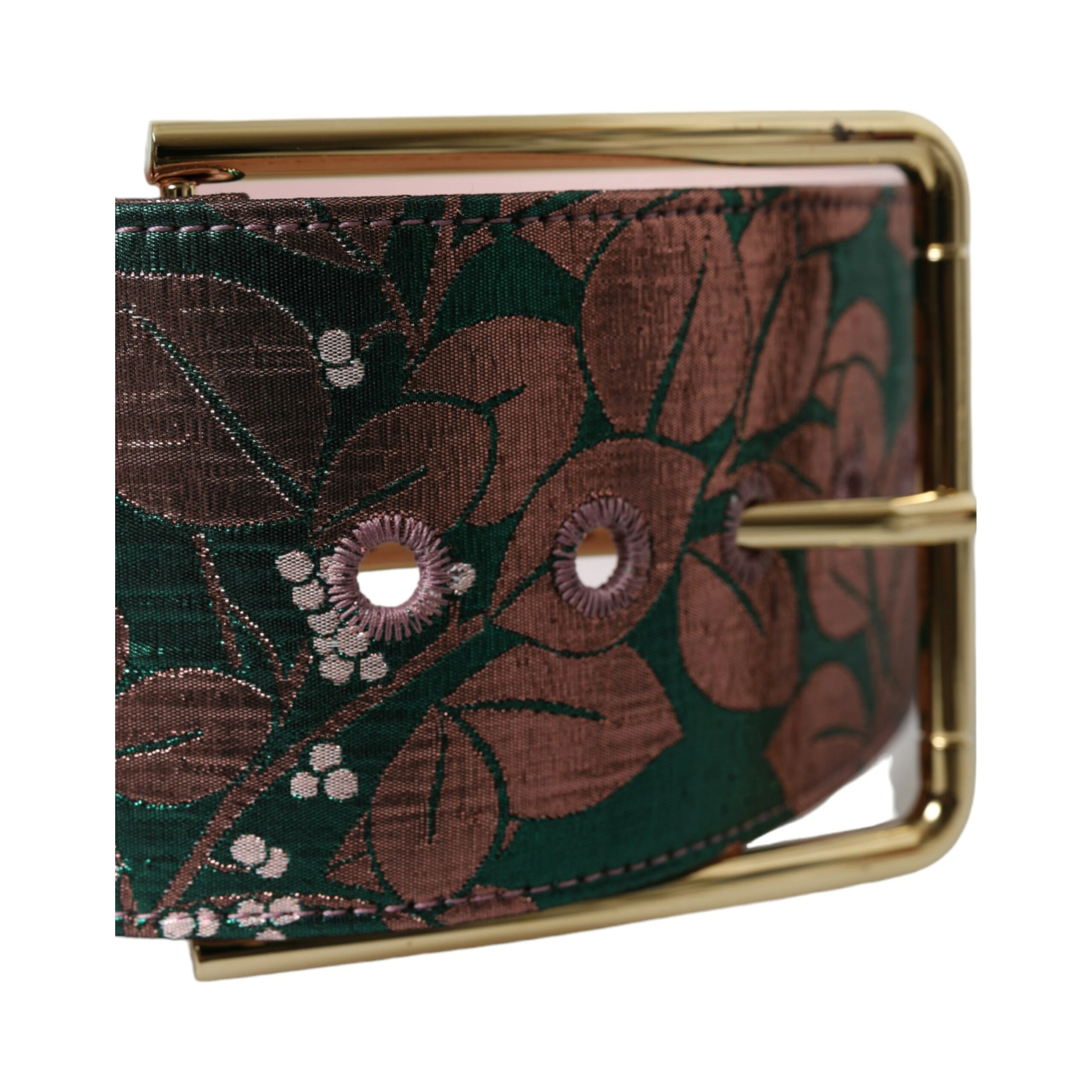 Multicolor Floral Jacquard Lurex Gold Buckle Belt