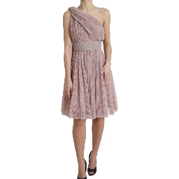 Light Lilac Pleated Lame Tulle One Shoulder Dress