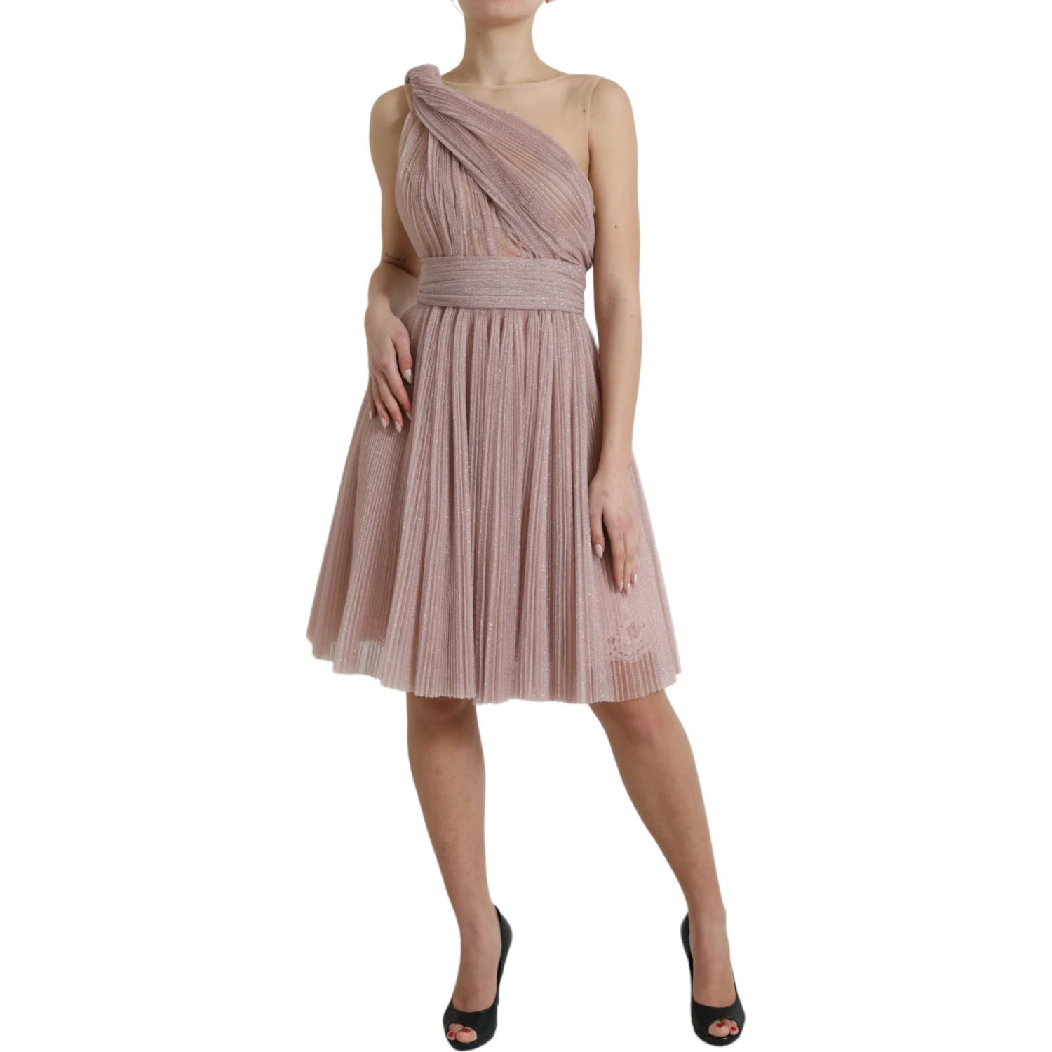 Light Lilac Pleated Lame Tulle One Shoulder Dress