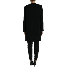 Black Floral Wool Button Embellished Jacket