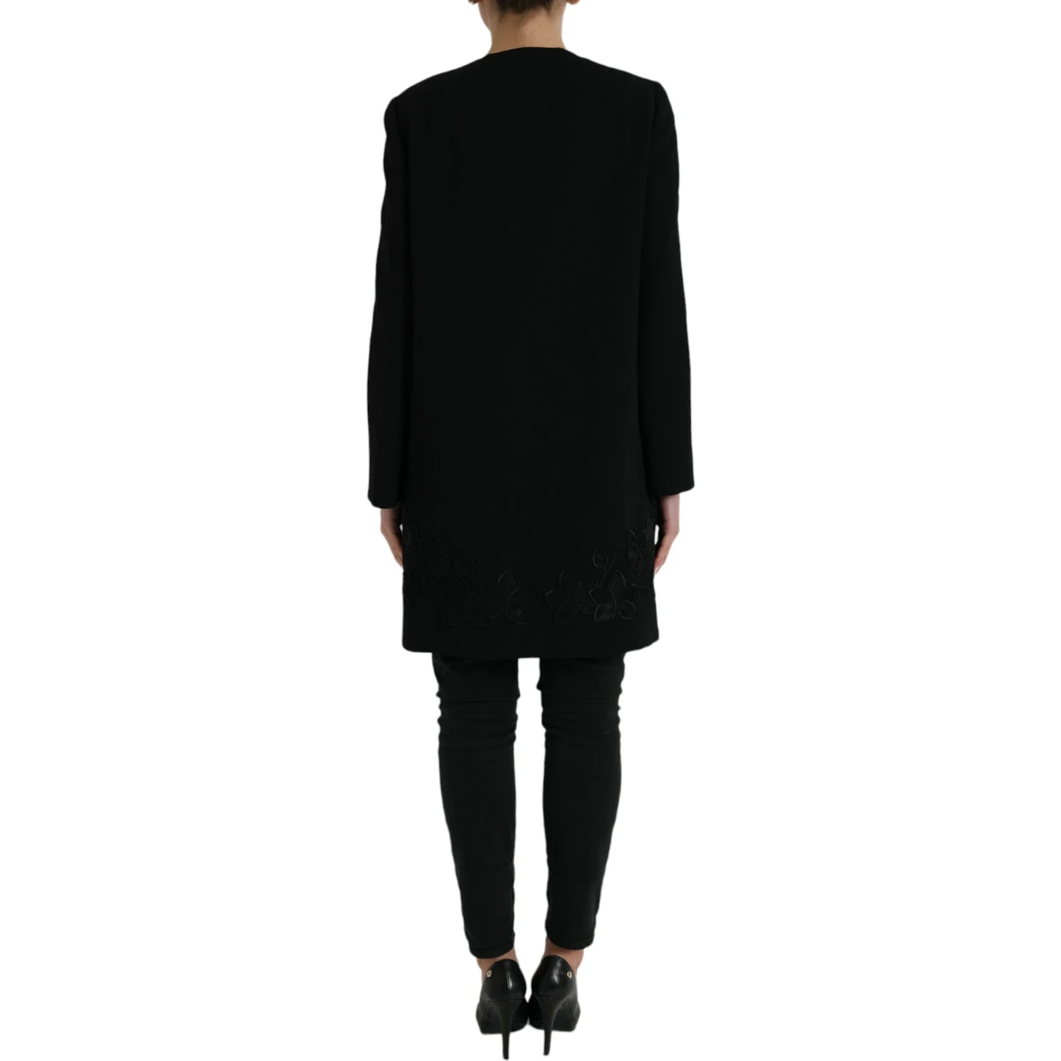 Black Floral Wool Button Embellished Jacket