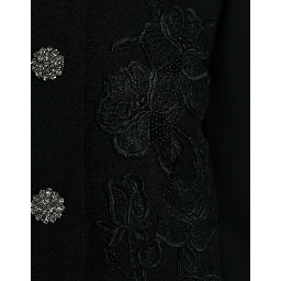 Black Floral Wool Button Embellished Jacket