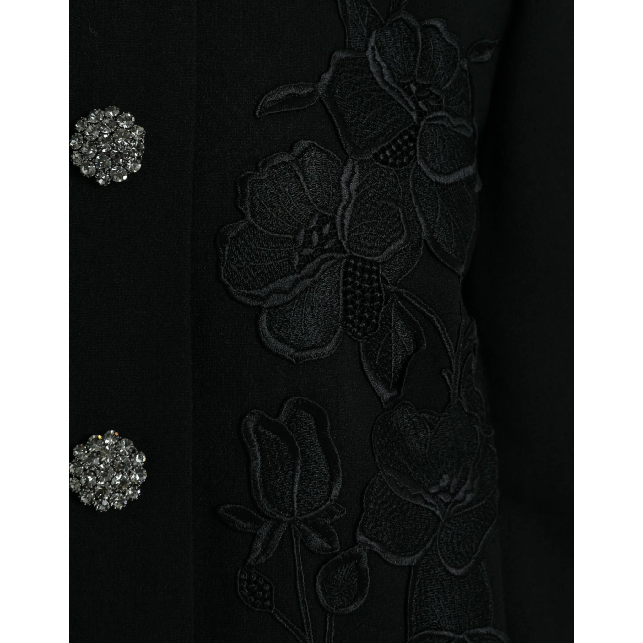 Black Floral Wool Button Embellished Jacket