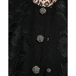 Black Floral Wool Button Embellished Jacket