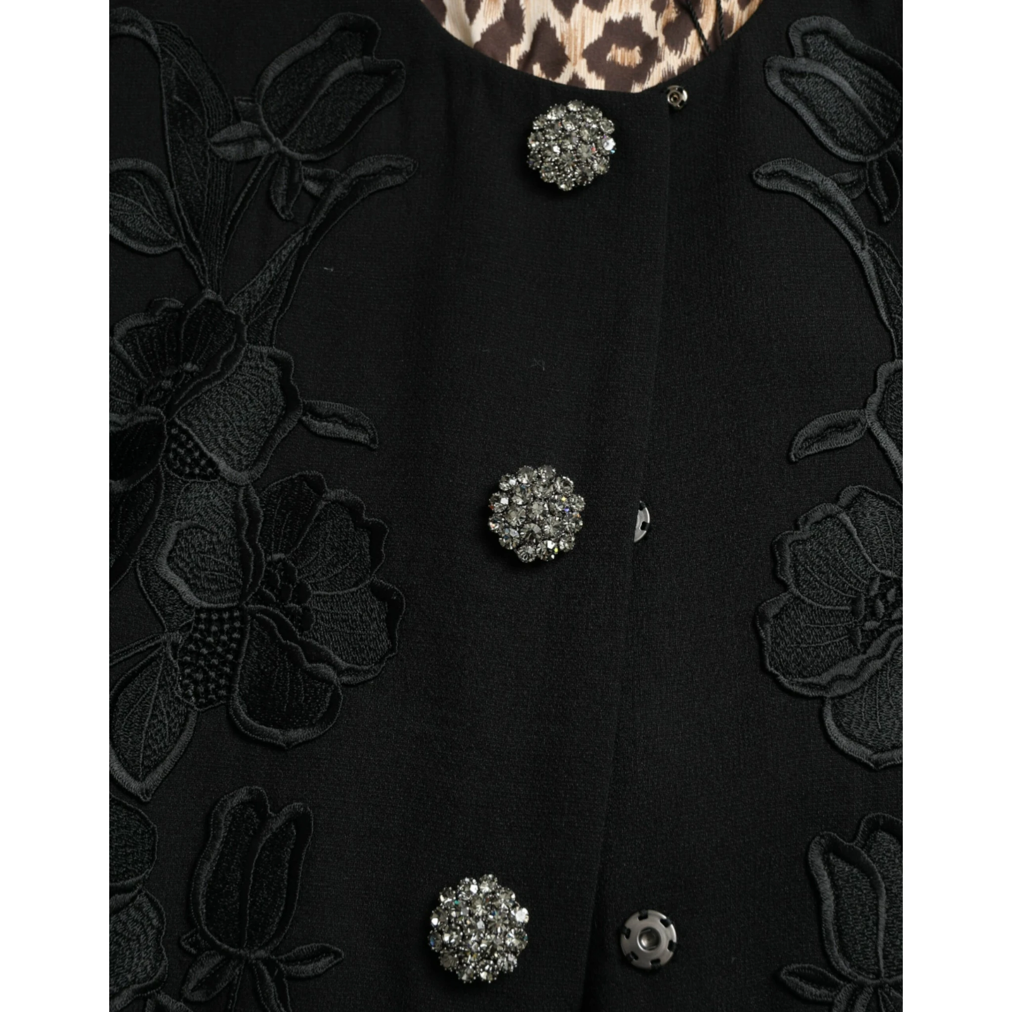 Black Floral Wool Button Embellished Jacket