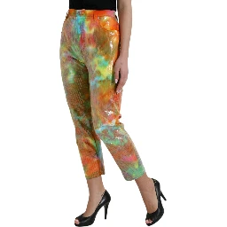 Multicolor Tie Dye Sequined High Waist Cropped Pants
