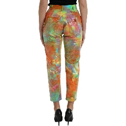 Multicolor Tie Dye Sequined High Waist Cropped Pants