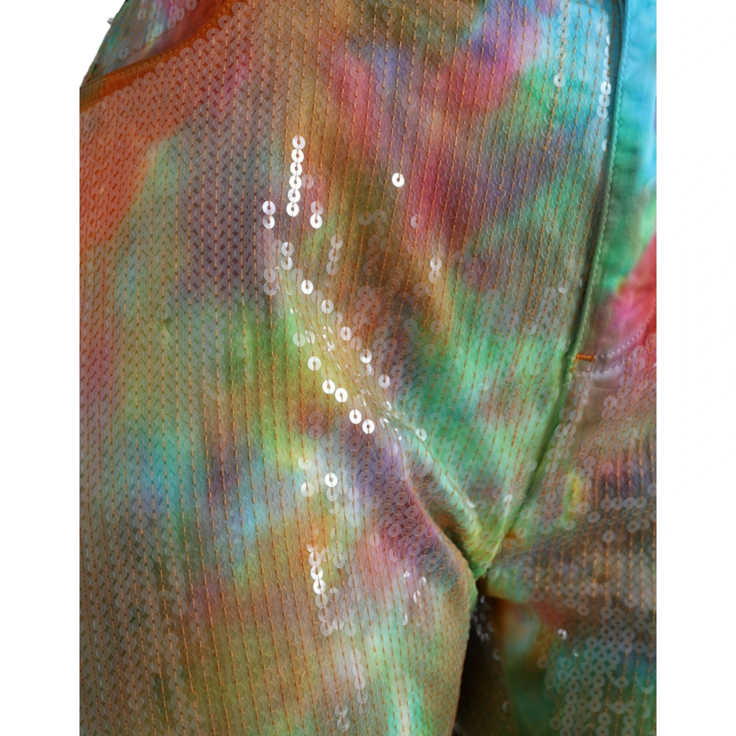 Multicolor Tie Dye Sequined High Waist Cropped Pants
