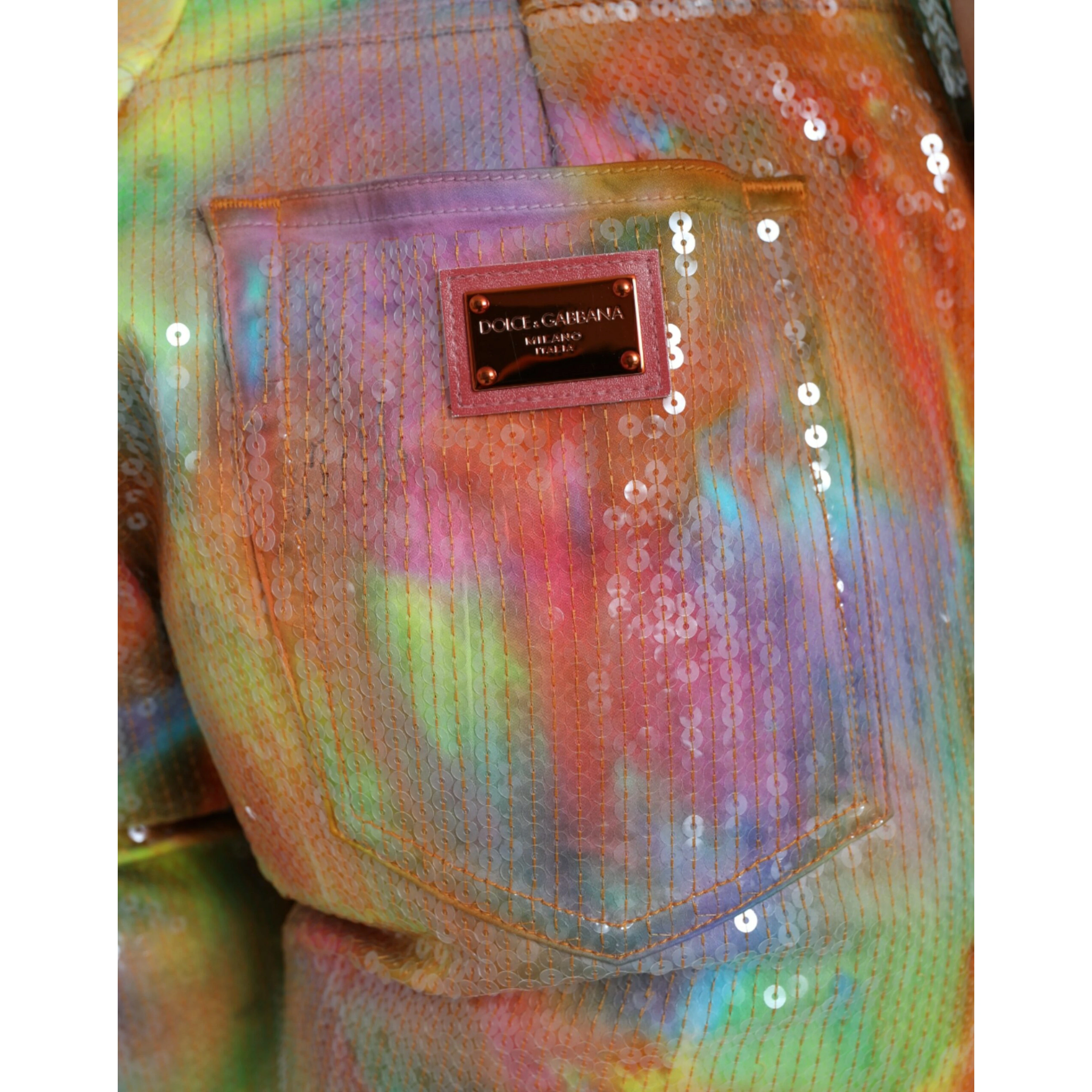 Multicolor Tie Dye Sequined High Waist Cropped Pants