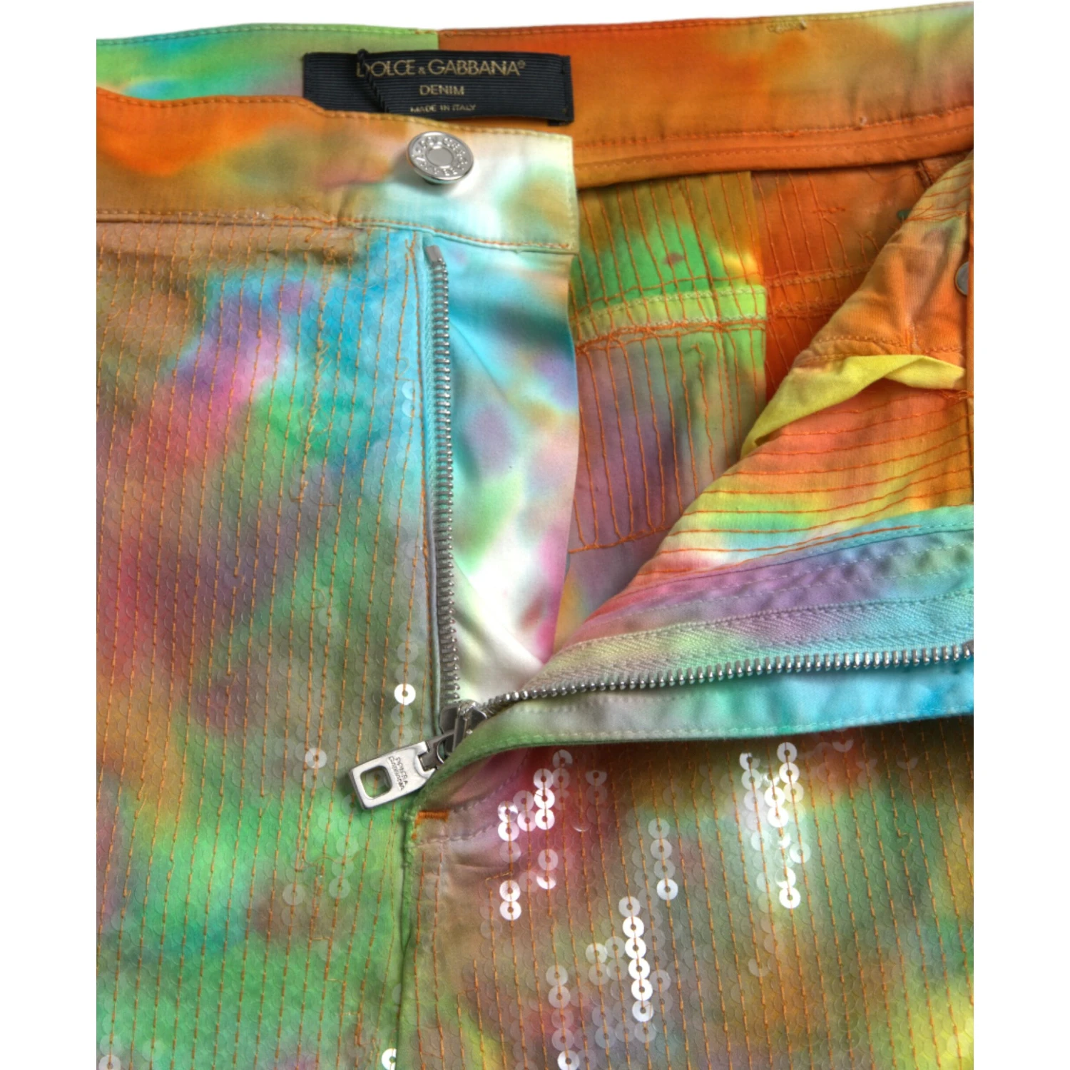 Multicolor Tie Dye Sequined High Waist Cropped Pants