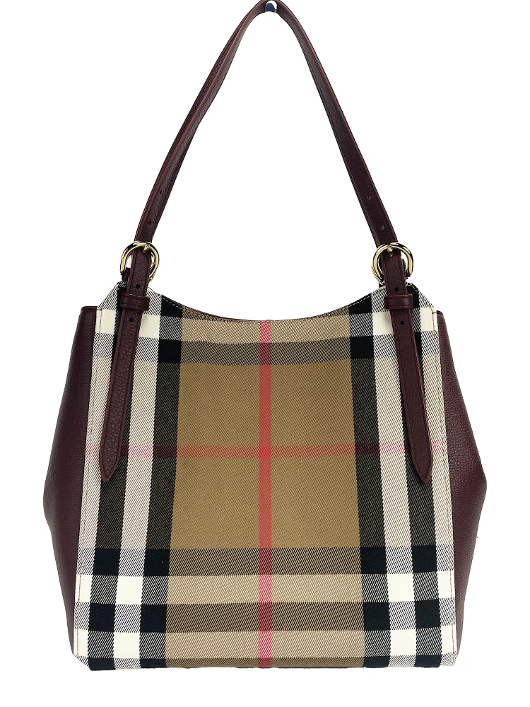 Small Canterby Mahogany Leather Check Canvas Tote Bag Purse