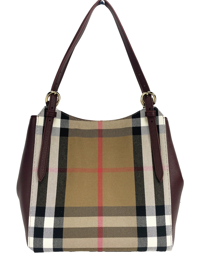 Small Canterby Mahogany Leather Check Canvas Tote Bag Purse