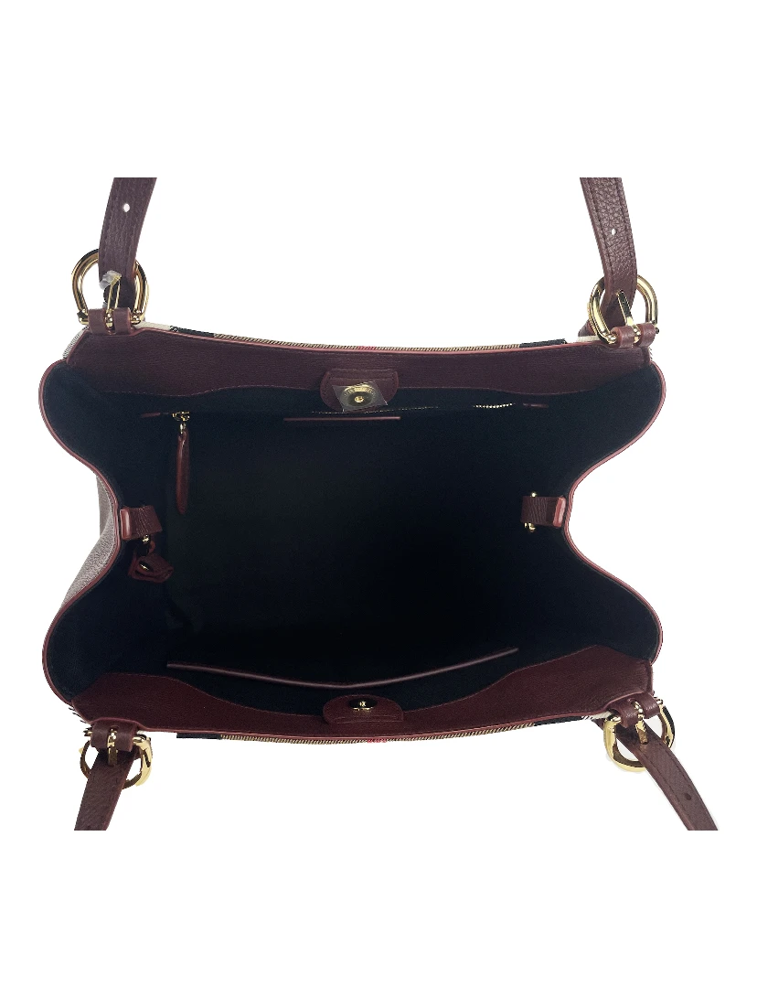 Small Canterby Mahogany Leather Check Canvas Tote Bag Purse