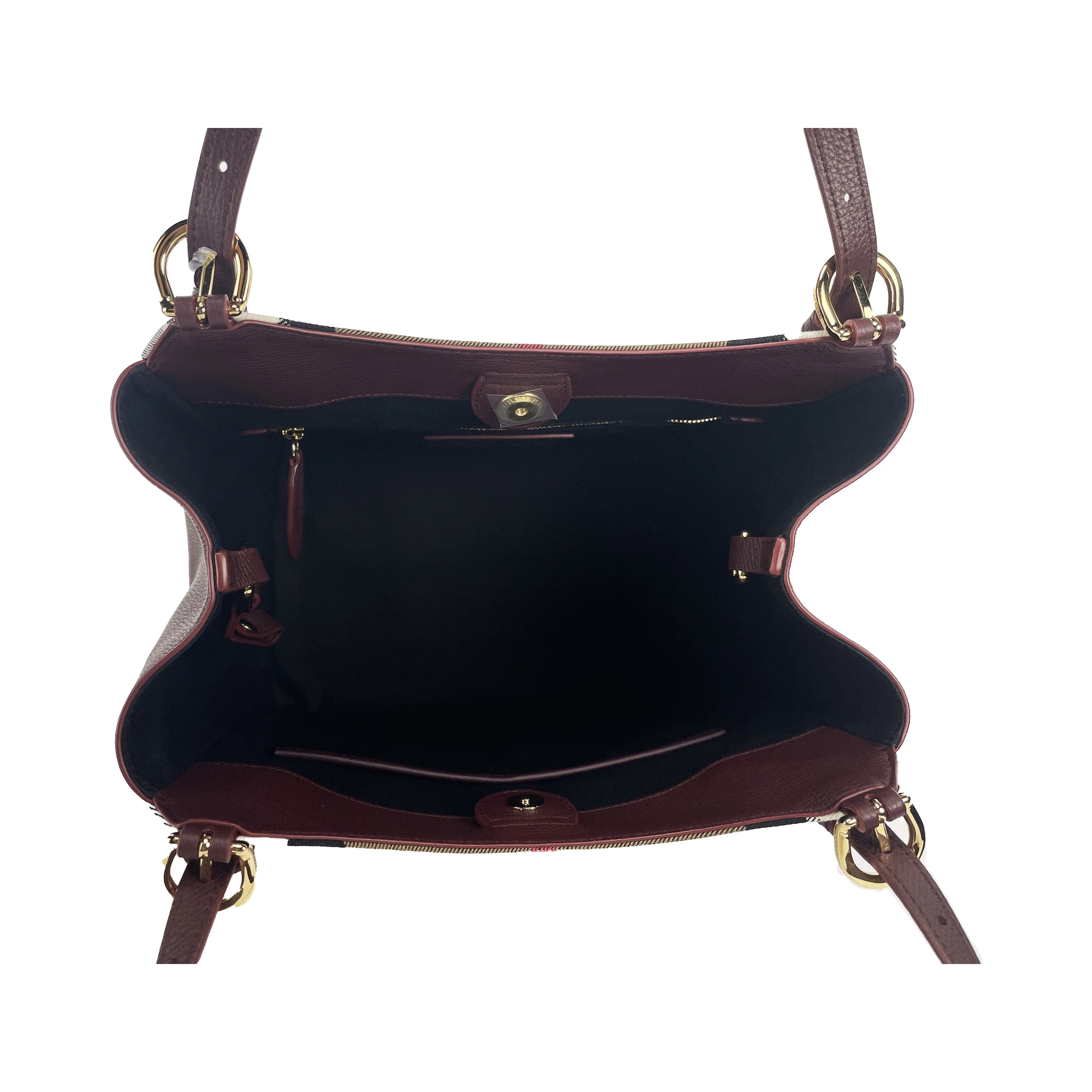 Small Canterby Mahogany Leather Check Canvas Tote Bag Purse