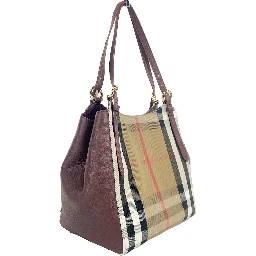 Small Canterby Mahogany Leather Check Canvas Tote Bag Purse