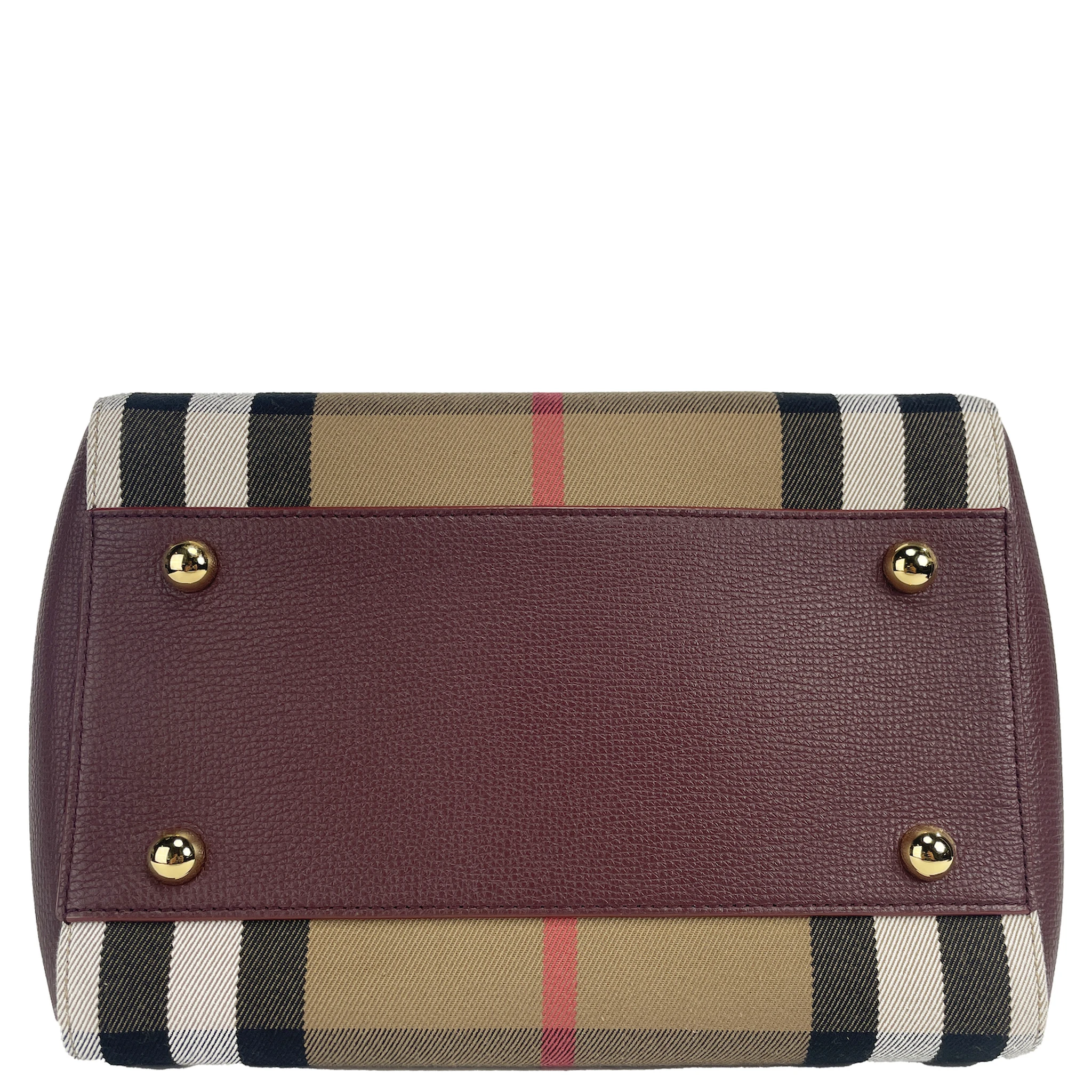 Small Canterby Mahogany Leather Check Canvas Tote Bag Purse