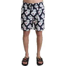 Black Card Deck Print Beachwear Swimshorts