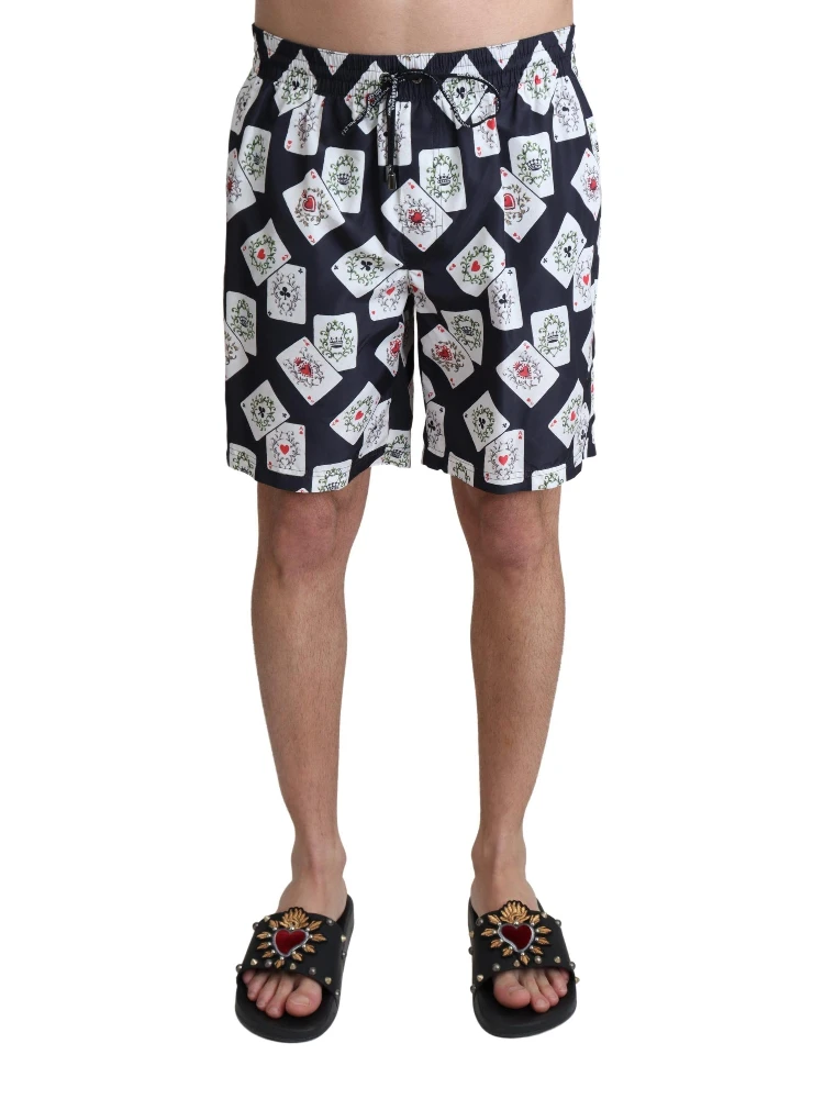 Black Card Deck Print Beachwear Swimshorts