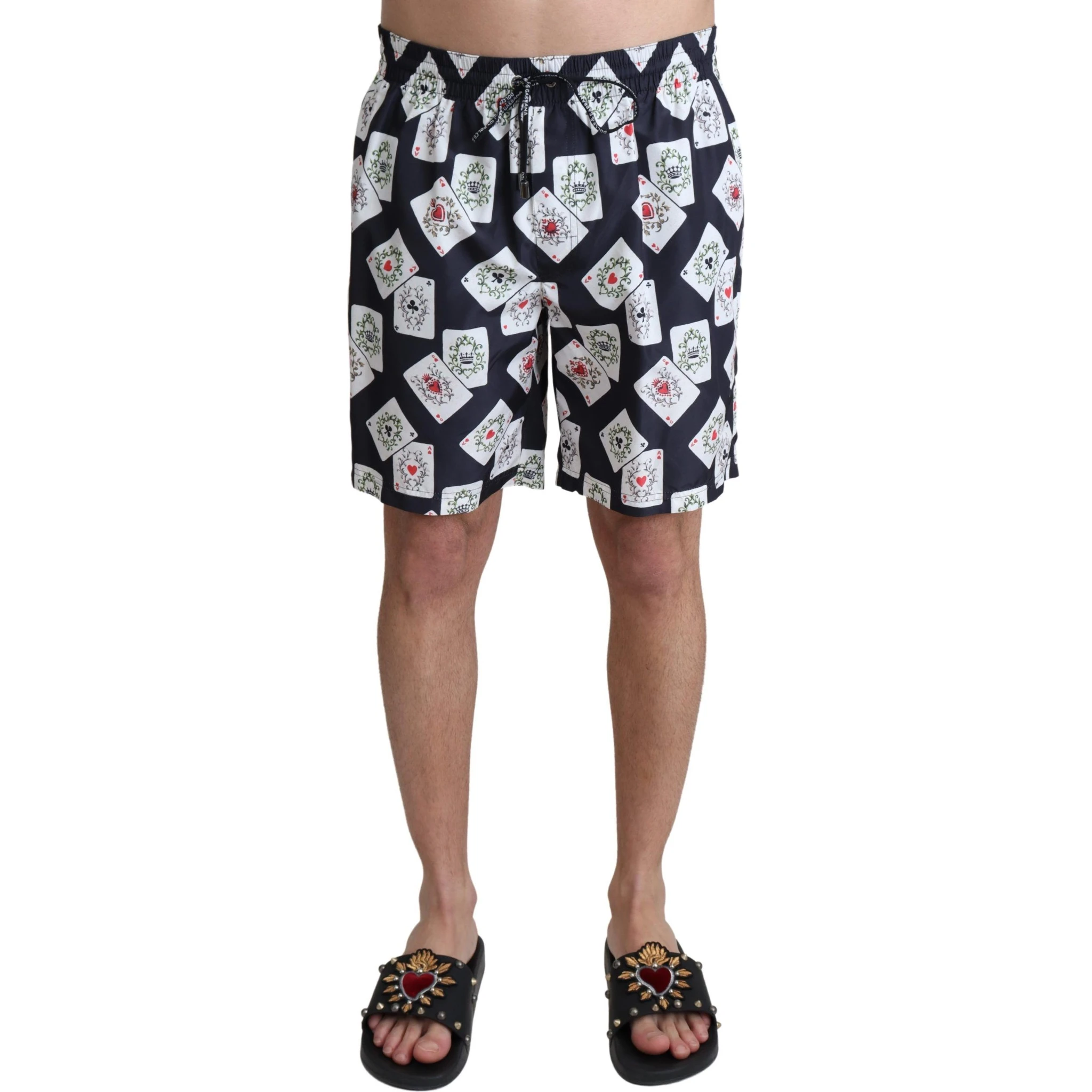 Black Card Deck Print Beachwear Swimshorts