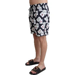 Black Card Deck Print Beachwear Swimshorts