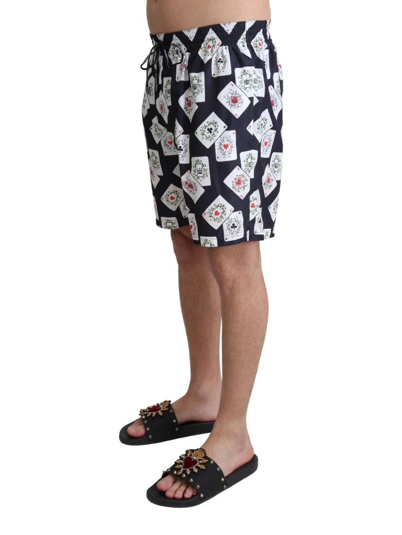 Black Card Deck Print Beachwear Swimshorts