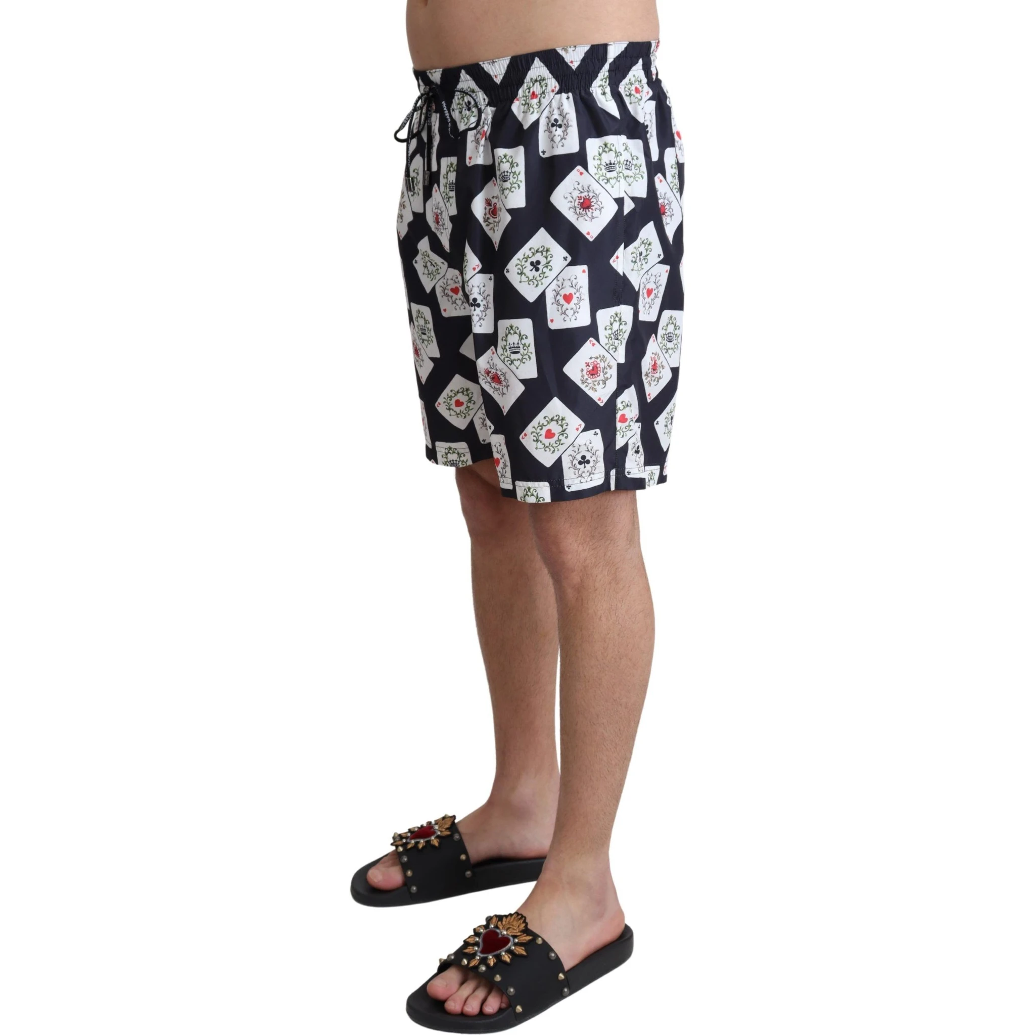 Black Card Deck Print Beachwear Swimshorts
