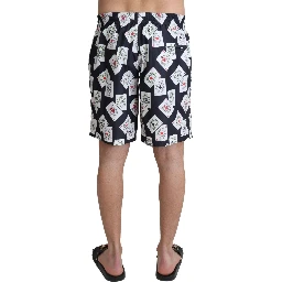 Black Card Deck Print Beachwear Swimshorts