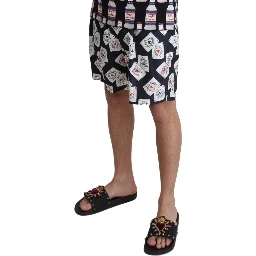 Black Card Deck Print Beachwear Swimshorts