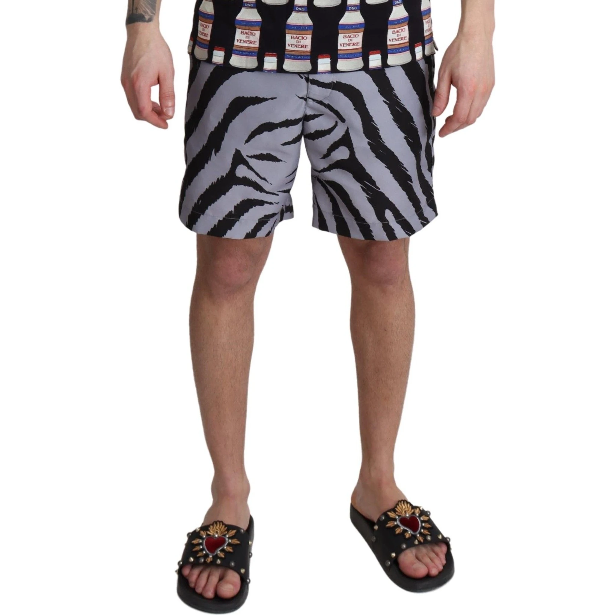 Gray Zebra Print Beachwear Shorts