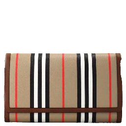 Hannah Icon Stripe Archive Tan E-Canvas Leather Wallet Crossbody Bag