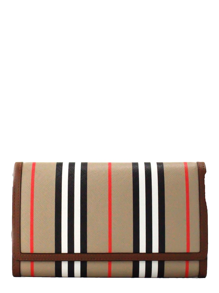 Hannah Icon Stripe Archive Tan E-Canvas Leather Wallet Crossbody Bag