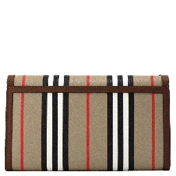 Hannah Icon Stripe Archive Tan E-Canvas Leather Wallet Crossbody Bag