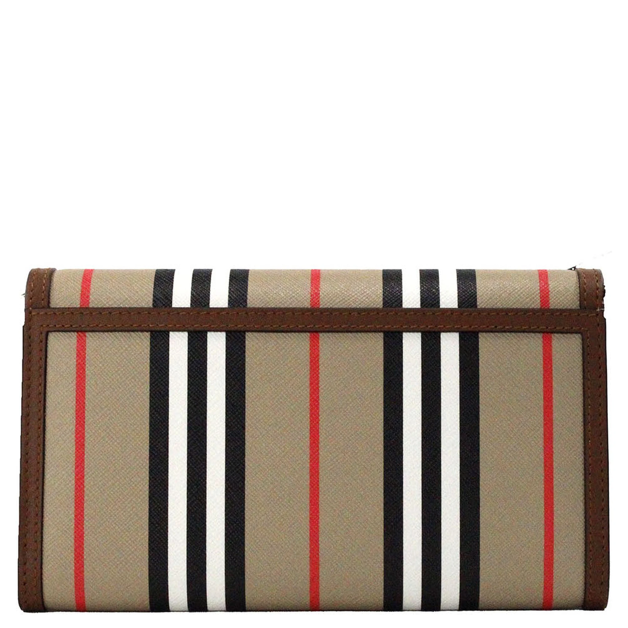 Hannah Icon Stripe Archive Tan E-Canvas Leather Wallet Crossbody Bag