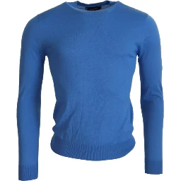 Blue Wool Long Sleeves Crewneck Pullover Sweater