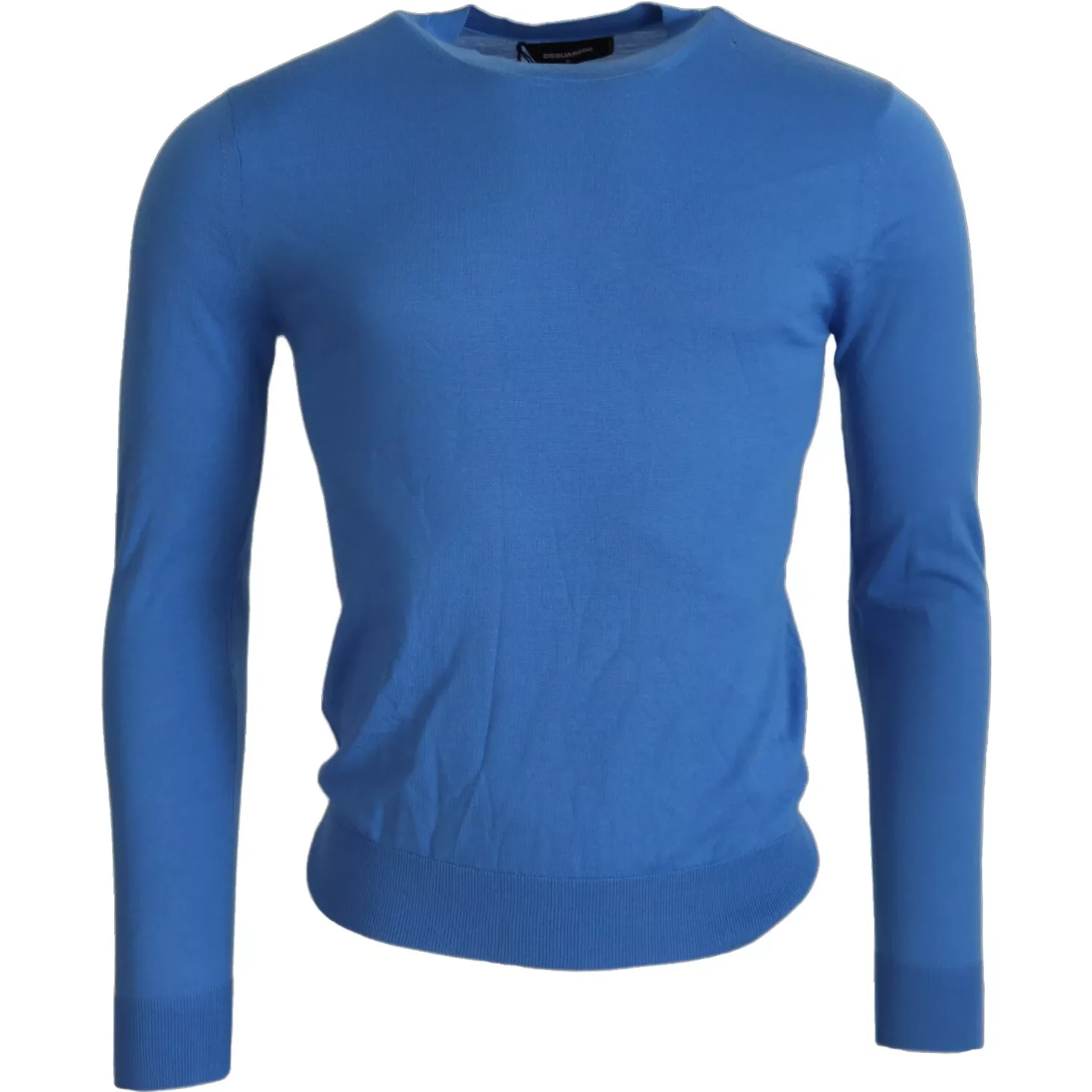 Blue Wool Long Sleeves Crewneck Pullover Sweater
