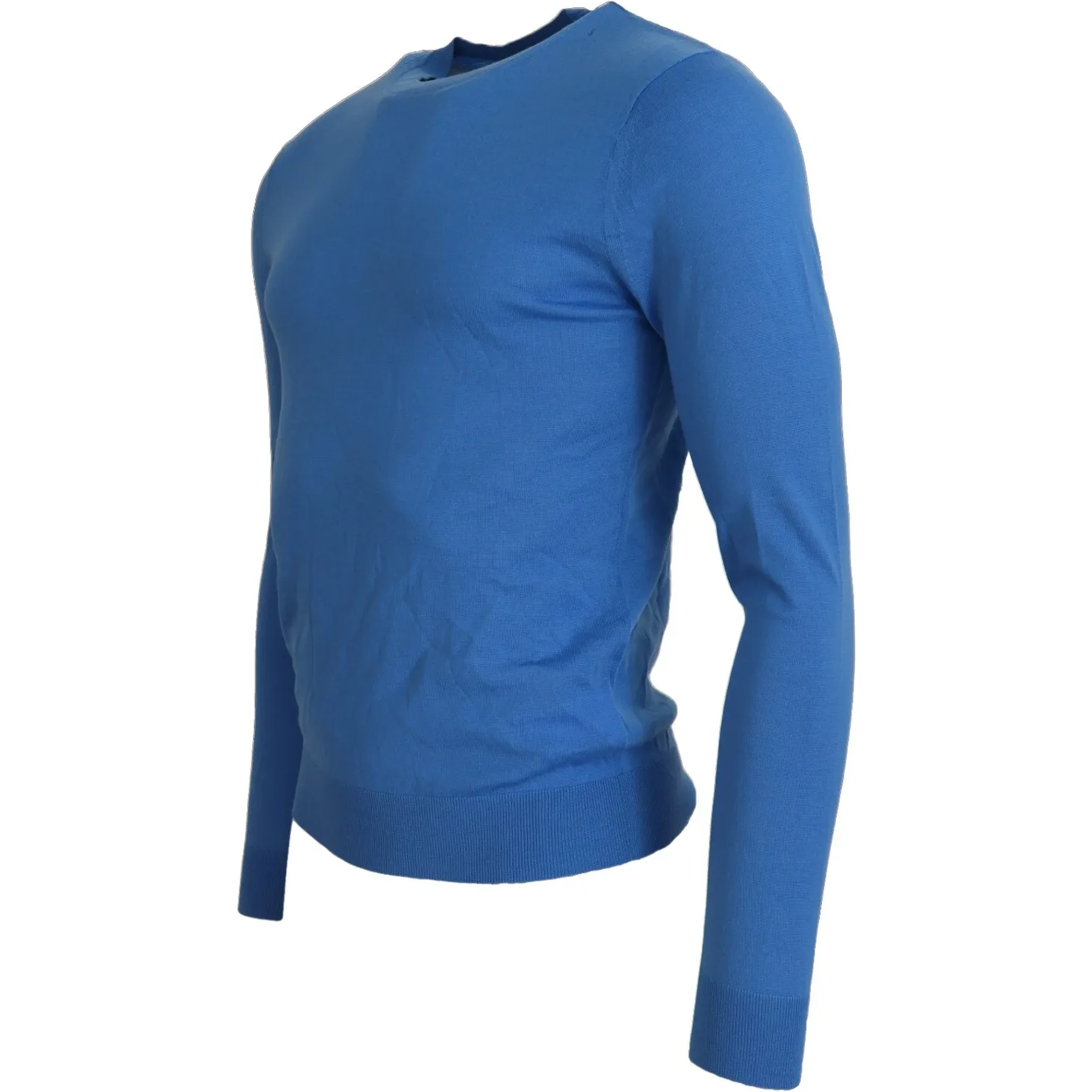Blue Wool Long Sleeves Crewneck Pullover Sweater