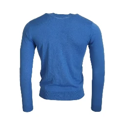 Blue Wool Long Sleeves Crewneck Pullover Sweater