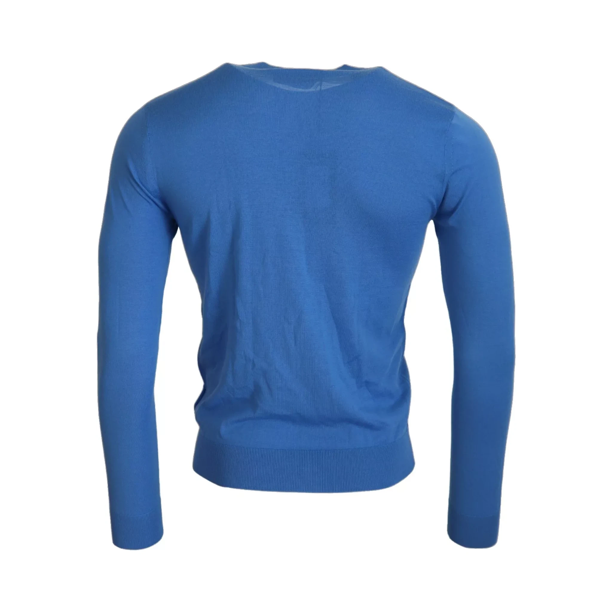 Blue Wool Long Sleeves Crewneck Pullover Sweater