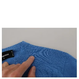 Blue Wool Long Sleeves Crewneck Pullover Sweater