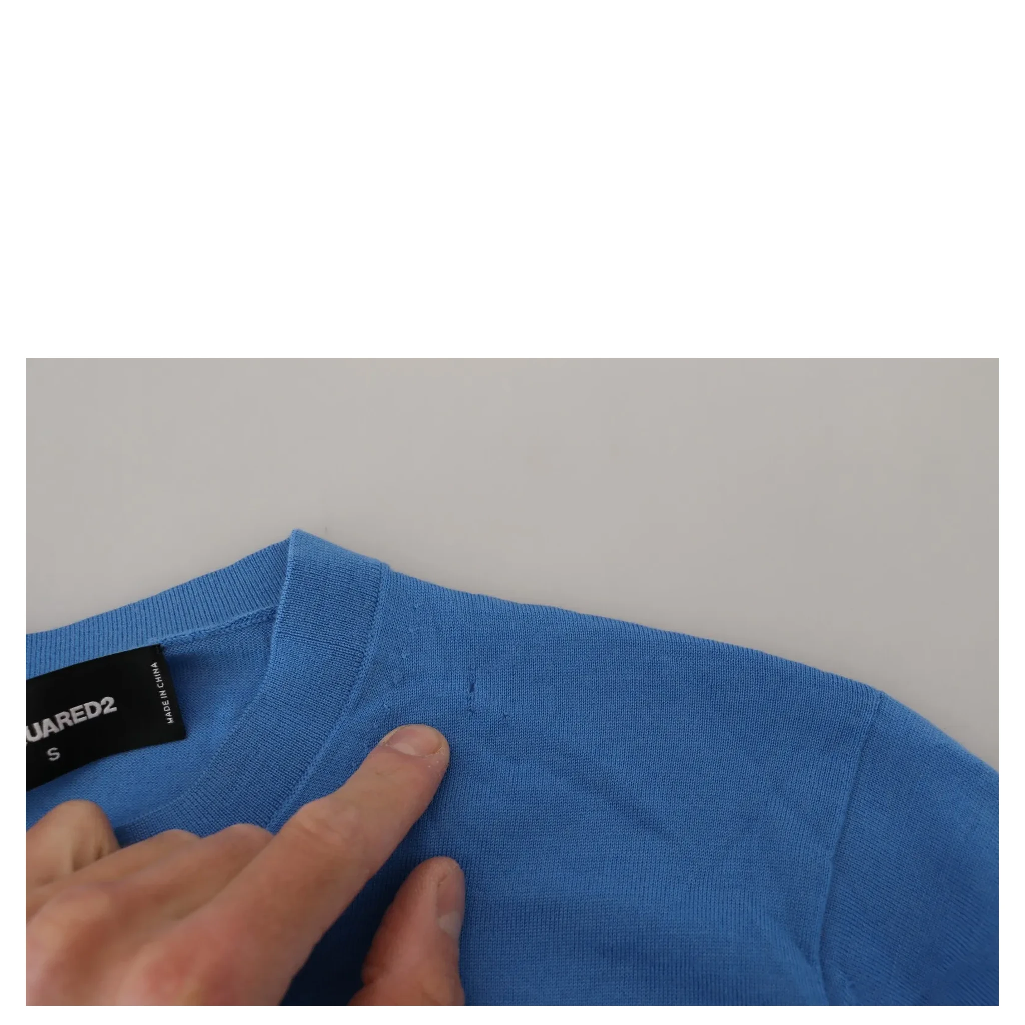 Blue Wool Long Sleeves Crewneck Pullover Sweater