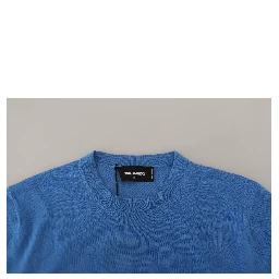 Blue Wool Long Sleeves Crewneck Pullover Sweater