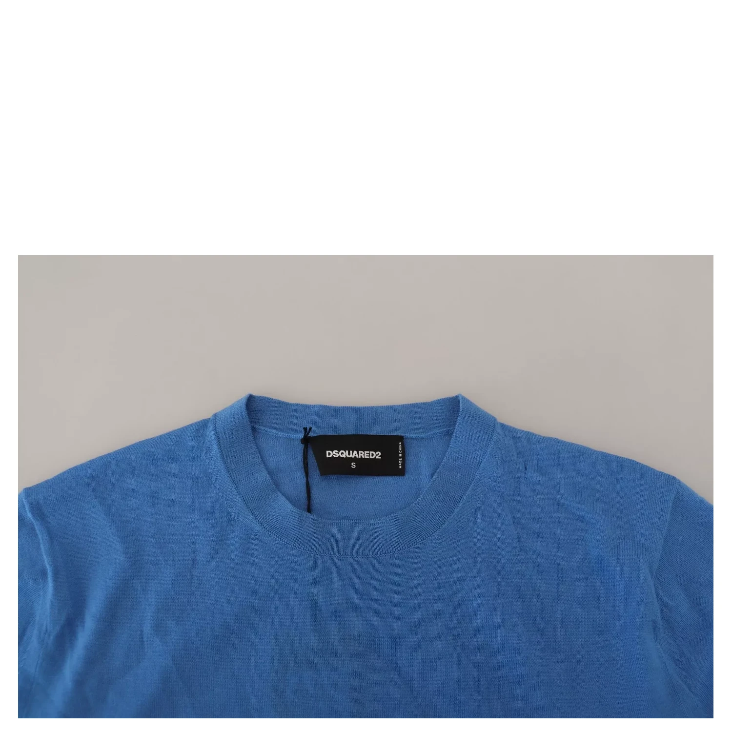 Blue Wool Long Sleeves Crewneck Pullover Sweater