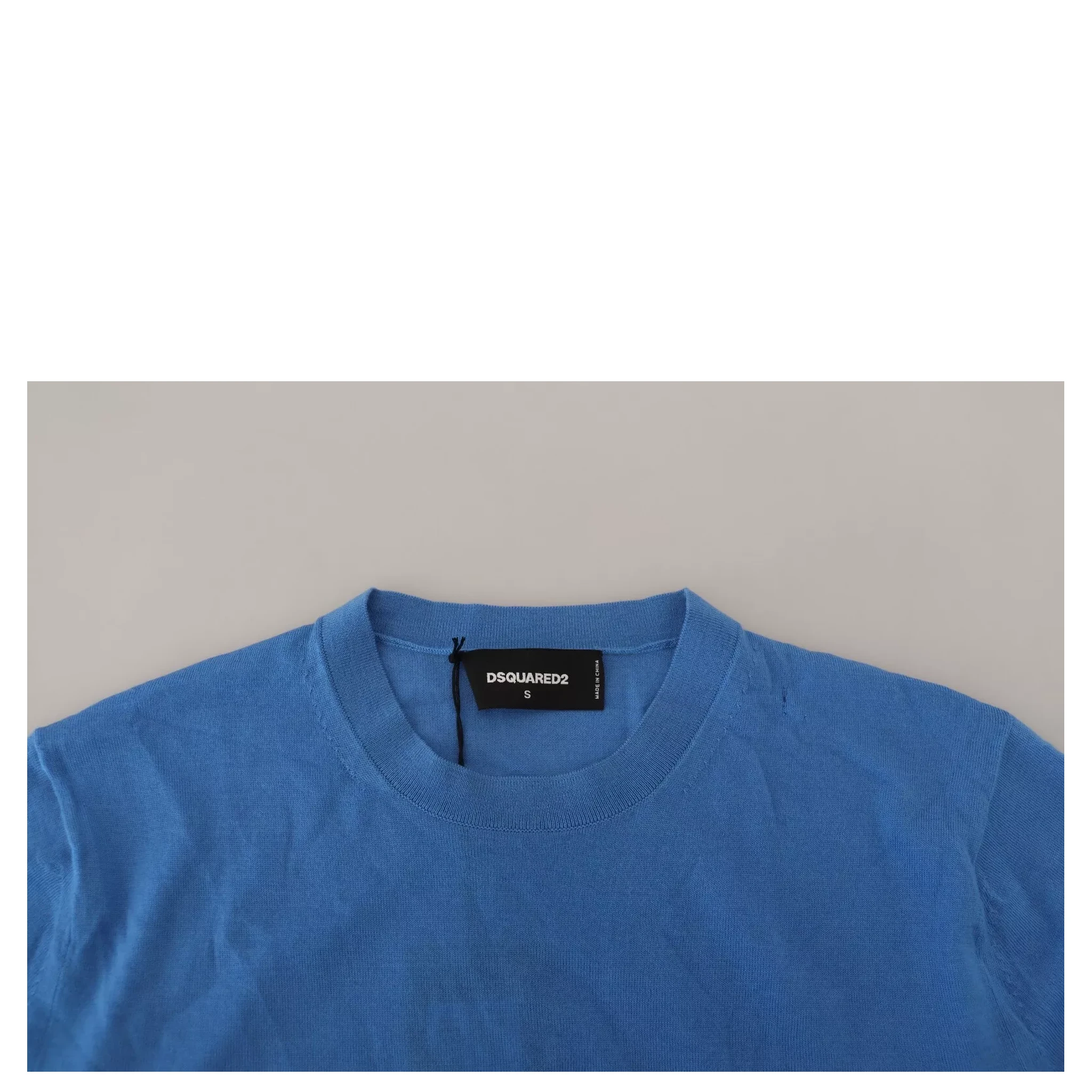 Blue Wool Long Sleeves Crewneck Pullover Sweater