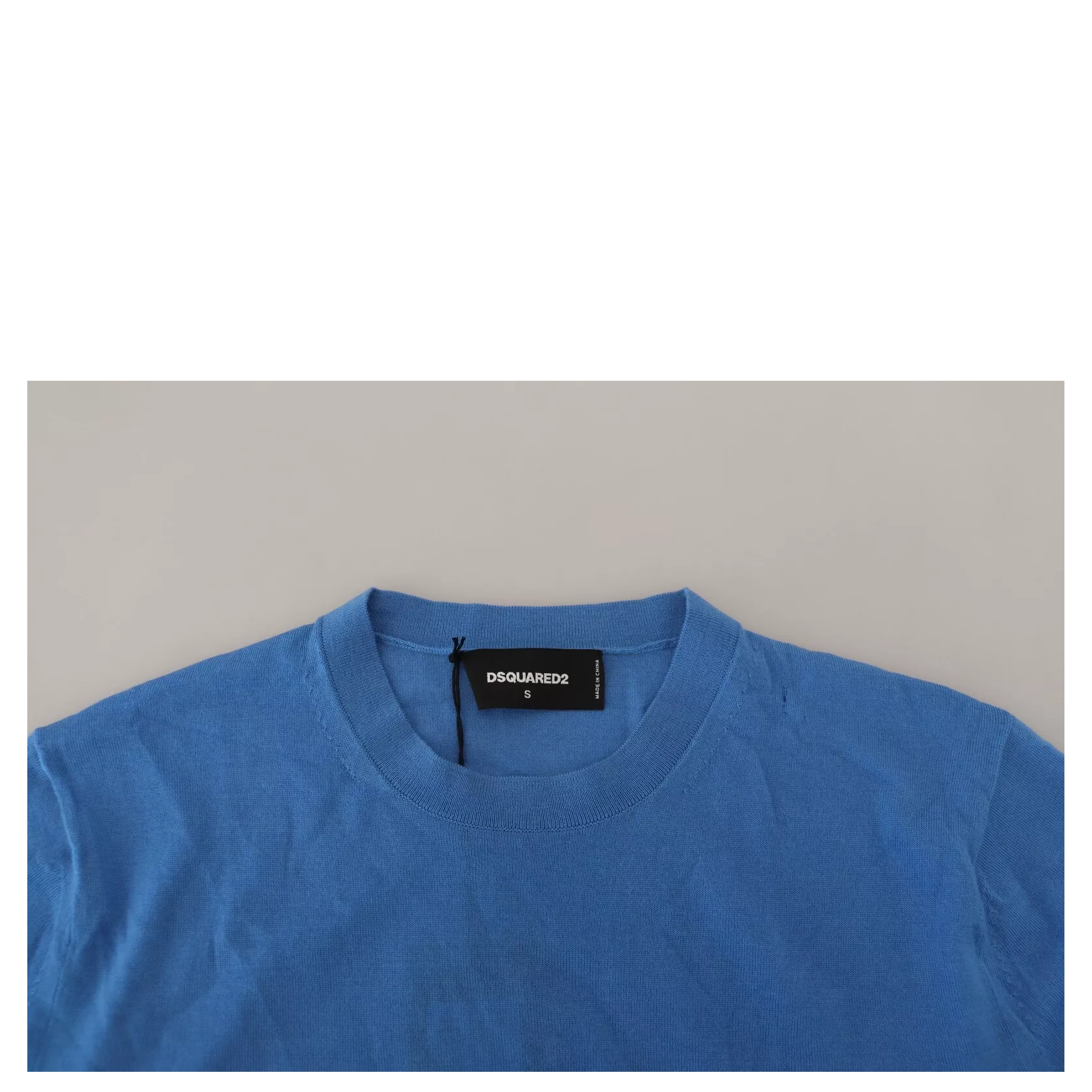 Blue Wool Long Sleeves Crewneck Pullover Sweater